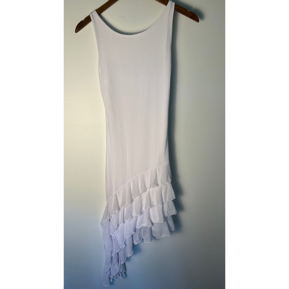 NWOT Mizoci Bodycon Cocktail Dress Wm S White Asymmetric Ruffle Backless Fairy